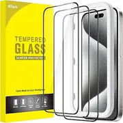 JETech Full Coverage Screen Protector for iPhone 15 Pro 6.1-Inch, Black Edge Tempered Glass Film with Easy Installation Tool, Case-Friendly, HD Clear, 3-Pack