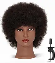 Hairingrid Mannequin Head African American with 100% Human Hair Cosmetology Afro Hair Manikin Head for Practice Styling Braiding and Free Clamp Holder (R72026B0210H)
