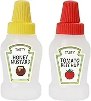 EZONEDEAL 25ml/0.84oz Mini Ketchup Bottle Mini Condiment Bottles Honey Mustard Squeeze Bottles Portable Sauce Container for Office Worker Bento Box Diner Condiment Mayo Syrup Salad Dressing BBQ (2Pcs)