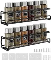 Estefanlo Spice Rack for Inside Cupboard 2 Pack Spice Rack Wall Mounted Adhesive Spice Organiser Kitchen Cupboard Organiser(2 pcs)