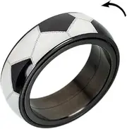 8mm White Black Color Soccer Ring | Sports Spinner Rings Band | Black Stainless Steel Worry Jewelry for Ball Enthusiasts, Players, and Fans on Birthdays, Anniversaries