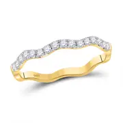10k Yellow Gold Round Diamond Wavy Stackable Band Ring 1/4 Cttw