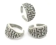 Textured Adjustable Ring Antique Silver Plated Brass (20mm 10US inner size) 2131