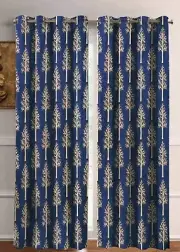 New 2 Pieces Printed Door Curtain Set 7 Feet Blue