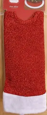 Trim A Home 48" Bright Sparkly Red Tree Skirt with White Border - NIP!