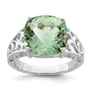 Sterling Silver Rhodium Checker-Cut Green Quartz Ring