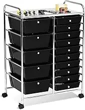 Giantex 15 Drawer Rolling Storage Cart Tools Scrapbook Paper Office School Organizer, Black