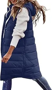 [MObyat] Sleeveless Puffer Jacket Women's Long Puffer Vest Outerwear Hooded Thick Long Coat Sleeveless Down Jacket Coats Lightweight Quilted Jackets Warm Winter Coat Winter Outerwear