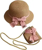 Manolyee Straw Hats for Kids | Toddler Girl Straw Purse | Breathable Sun Protection Hat Set Toddler Sun Shade Straw Hat for Beach Khaki