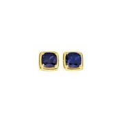 9ct Gold Created Sapphire Cushion Cut Bezel Set Stud Earrings in Blue