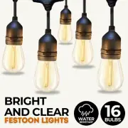 15M LED Festoon Lights Solar String Light Waterproof Wedding Party Outdoor Bulbs