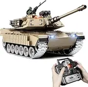Supdex RC Tank, 1:18 Metal M1A2 Abrams Remote Control Model Toys, 2.4Ghz Military RC Tank That Shoots BBS and Water Bullets for Adults and Kids, RC Army Vehicle Aged 6+ with Smoke, Sound and Lights