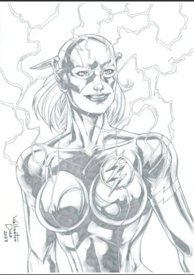 The Flash Girl by Wellington Diaz 9x12 Comic Book Art - Original Sexy Pin Up DC