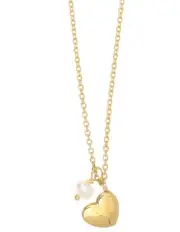 Mocha Gregio Simply Me/ Tiny Shiny Yg Necklace w/ Gold Heart & Freshwater Pearl