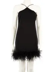 Black Ostrich Feather Trim Mini Dress