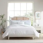 [Laura Ashley] Queen Comforter Set, Embossed Diamond Textured Bonus Bed Set, Includes Comforter, Shams, Bed Sheets and Decorative Pillow, Dorm Essentials (Margaret White, Queen)