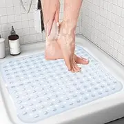 Non Slip Shower Mat,Square Shower Mat Non Slip Anti Mold 21 x 21inch Bathtub Mat with Suctions Cups and Drain Hole,Non-Slip Stall Mat for Elderly Bathroom,Machine Washable,Clear White