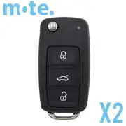 2 x To Suit Volkswagen VW Golf/Jetta/Polo 3 Button Remote Key Flip Shell/Case