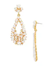Kenneth Jay Lane Imitation Pearl Cluster Drop Earrings in Gold Tone