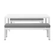 Manly 3 Piece White Aluminium Outdoor Bench Dining Set with Grey Cushion