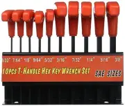 10 pcs Allen Wrench Hex Key Set Extra Long T-handle SAE Sizes w/Storage Rack