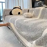 Herringbone Pattern Fringed Chenille Throw Couch Cover - Stretchy Non-Slip Sofa Protector, Washable Pet-Friendly Blanket for Sectional Sofa Cover (Black,180 * 420cm/70.9 * 165.3in)