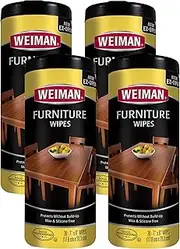 Weiman Wood Cleaner and Polish Wipes - 4 Pack (120 Wipes) - for Furniture to Beautify and Protect No Build-Up Contains Ultra Violet Protection Pleasant Scent Surface Safe - 30 Count Each,30 Count