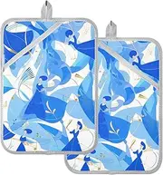 Large Pot Holders Heat Resistant Cartoon Dancer Blue Potholders for Kitchens with Pockets Hot Pads Oven Mitts 2 Pack