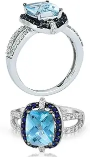 [LE VIAN] 1/3 Carat Diamond, Blue Topaz and Sapphire Halo Engagement Ring for Women in 14k White Gold (G-H, VS2-SI1, cttw) Promise Anniversary Ring Size 5 to 10.5 by LeVian