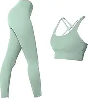 [COLLBATH] Yoga Suit High Waisted Workout Leggings Workout Sports Bra Bralette Women Tank Tops Sport Bras Tanktops Ladies Suits Tank Tops Sky-blue Spandex