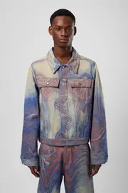 Denim Jacket Blue-Beige-Red Denim Jacket