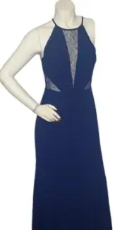 Aidan Mattox Women's Halter Crepe and Lace Gown Navy/Nude Size 10
