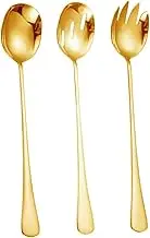 BEBEMOKO 3pcs Stainless Steel Salad Spork Set with Extended Handle Versatile Tableware for Serving Tossing Draining Salad Fruits Vegetables Easy to Clean Kitchen Utensils