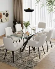 Obsidian Glass Dining Set with Teddy Chairs