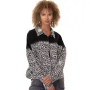 Nevenka Vintage Denim Jacket for Women Leopard Print Patchwork Cropped Coat