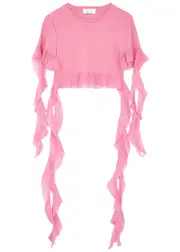 Blumarine Ruffled Cropped Cotton T-shirt - Pink - L (UK14 / L) L (UK14 / L)
