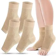 Ankle Brace Compression Sleeves, 2 Pack Open Toe Compression Socks for Swelling, Ankle Support Sleeve for Heel Spurs, Achilles Tendonitis, Plantar Fasciitis, Sprain (Beige L/XL)
