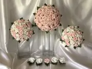 ARTIFICIAL PINK WHITE ROSE GREENERY WEDDING BRIDAL FLOWERS BOUQUETS SET FAKE