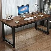 HOLGVE Computer Desk, Small Office Conference Table, Many Size Combined Use Seminar Training Table, Black Metal Frame Meeting Table(Walnut,31.4x23.6in/80x60cm)