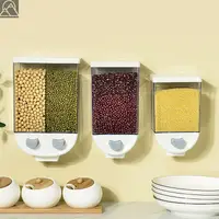 在飛比找松果購物優惠-日式搪瓷按壓五穀雜糧儲米桶 壁掛式廚房儲物罐 防潮密封透明計