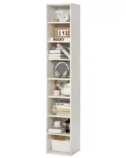 8-Tier Narrow Bookshelf 180cm Wooden Open Bookcase Adjustable Shelf White