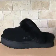 UGG DISQUETTE BLACK SUEDE FUR CUFF SLIDE PLATFORM SLIPPER SHOES SIZE 8 WOMEN