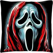 The Beach Stop Ghostface Scream Scary Horror Movie Themed Accent Cushion Cover | Unique Home Decor Inspo Gift Idea | 45x45cm 18x18” | Scream Black and Red