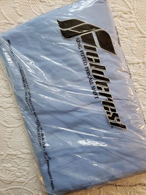 VTG Fieldcrest Cannon NO IRON Percale king size FITTED blue sheet sleep soft