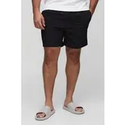 Mens Black Plus Seersucker Check Mid Length Swim Short