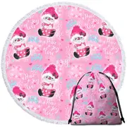 Christmas Winter Pink Snowman Pattern Round Beach Towel