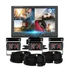 9" Quad Split Screen Monitor 3x 4 PIN Backup Reversing Camera For Truck Caravan