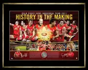 GOLD COAST SUNS INAUGURAL AFL SEASON HAND SIGNED FRAMED PRINT ABLETT MCKENNA
