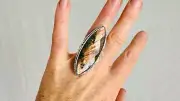 Faceted Labradorite Botanicals Cocktail Ring. Handmade Sterling Silver. Size 6.