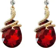 [Navachi] 18k Gold Plated Crystal Zircon Snake Drop Dangle Stud Earrings
